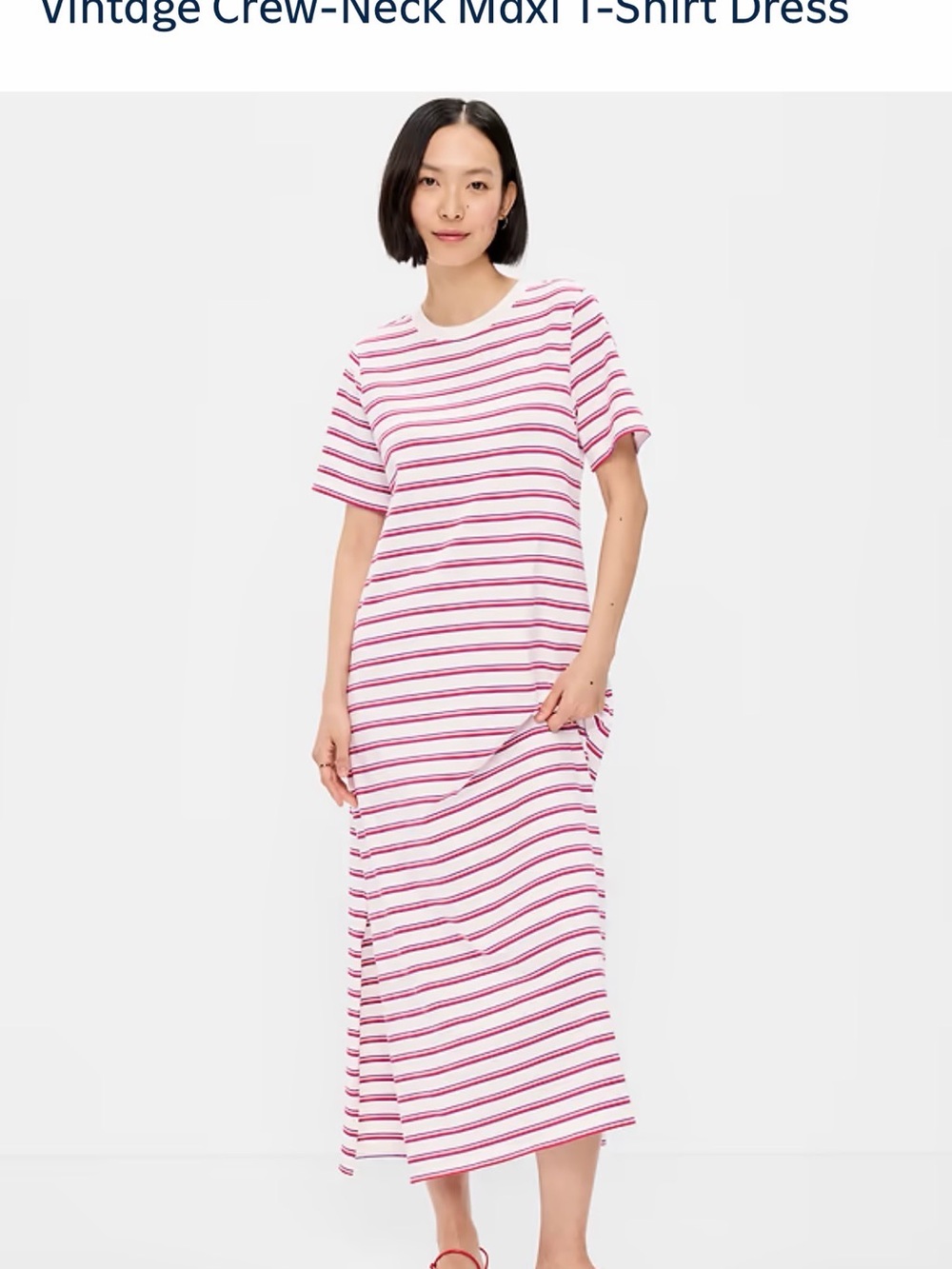 Old Navy- Striped Crew-Neck Maxi T-Shirt Dress in White and Pink